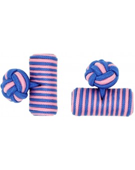 Cobalt Blue and Pink Silk Barrel Knot Cufflinks
