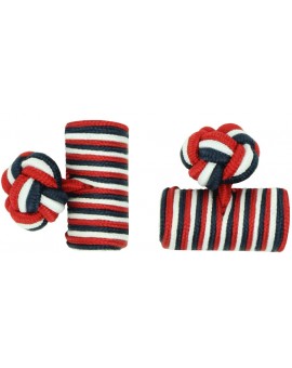 Navy Blue, White and Deep Red Silk Barrel Knot Cufflinks