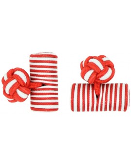 Red and White Silk Barrel Knot Cufflinks 