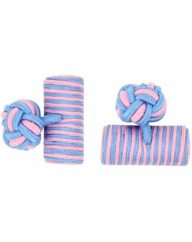 Light Blue and Pink Silk Barrel Knot Cufflinks