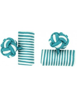 Bottle Green and White Silk Barrel Knot Cufflinks