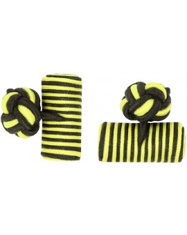Dark Brown and Yellow Silk Barrel Knot Cufflinks