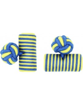 Cobalt Blue and Yellow Silk Barrel Knot Cufflinks