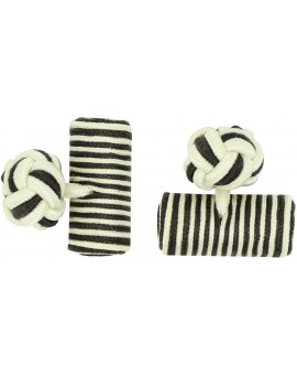 Cream and Dark Brown Silk Barrel Knot Cufflinks