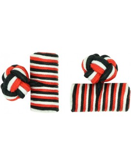 Red, White and Black Silk Barrel Knot Cufflinks