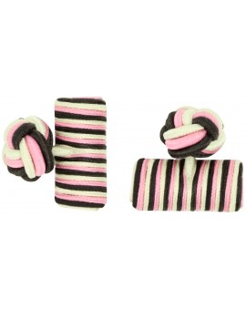 Dark Brown, Pink and Cream Silk Barrel Knot Cufflinks