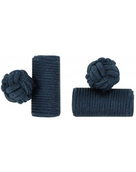 Navy Blue Silk Barrel Knot Cufflinks 