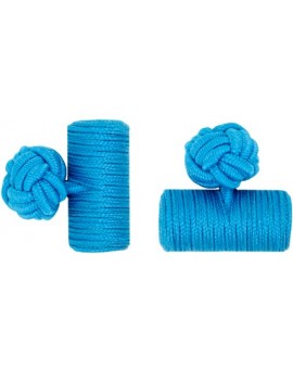 Blue Silk Barrel Knot Cufflinks 