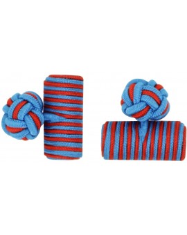 Blue and Deep Red Silk Barrel Knot Cufflinks 