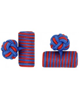 Cobalt Blue and Deep Red Silk Barrel Knot Cufflinks