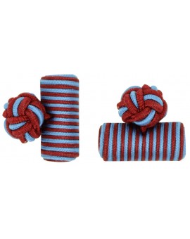 Dark Red and Light Blue Silk Barrel Knot Cufflinks