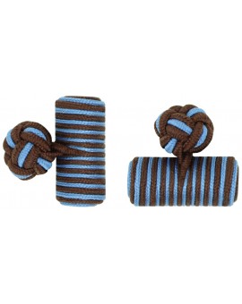 Dark Brown and Light Blue Silk Barrel Knot Cufflinks