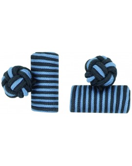 Navy Blue and Light Blue Silk Barrel Knot Cufflinks