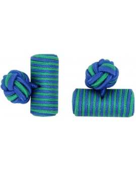 Cobalt Blue and Green Silk Barrel Knot Cufflinks