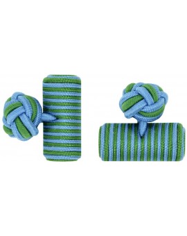 Light Blue and Grass Green Silk Barrel Knot Cufflinks
