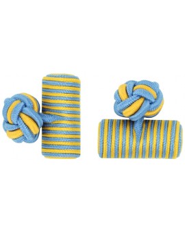 Light Blue and Dark Yellow Silk Barrel Knot Cufflinks