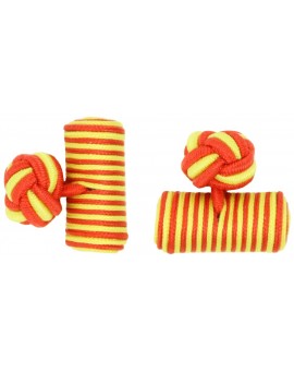 Red and Yellow Silk Barrel Knot Cufflinks 