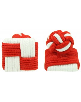 Red and White Silk Square Knot Cufflinks 