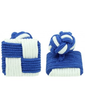 Blue and White Silk Square Knot Cufflinks 
