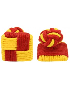 Red and Dark Yellow Silk Square Knot Cufflinks