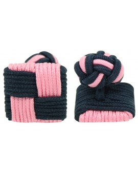 Navy Blue and Pink Silk Square Knot Cufflinks 