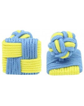 Light Blue and Yellow Silk Square Knot Cufflinks