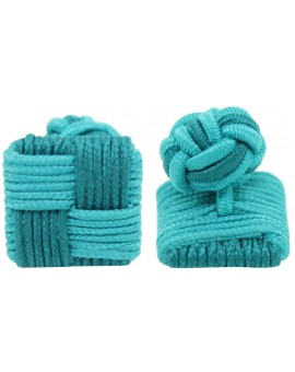 Turquoise and Bottle Green Silk Square Knot Cufflinks