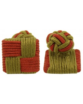 Burgundy and Olive Green Silk Square Knot Cufflinks