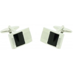 elegant rectangular square lines plated onix cufflinks