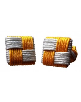 Yellow and White Silk Square Knot Cufflinks