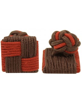 Burgundy and Dark Brown Silk Square Knot Cufflinks