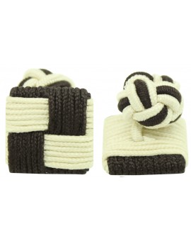 Dark Brown and Cream Silk Square Knot Cufflinks