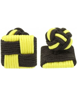 Dark Brown and Yellow Silk Square Knot Cufflinks