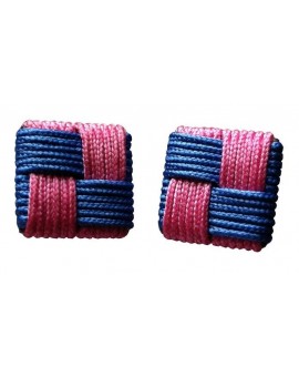 Pink and Light Blue Silk Square Knot Cufflinks 