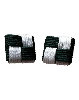 Green and White Silk Square Knot Cufflinks 