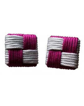 Fuchsia and White Silk Square Knot Cufflinks 