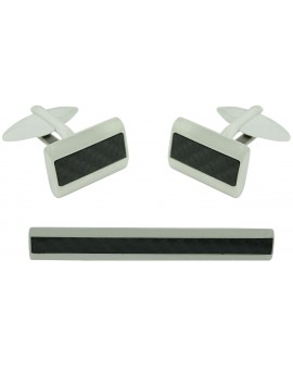 Stainless Steel Carbon Fiber Cufflinks and Tie Bar