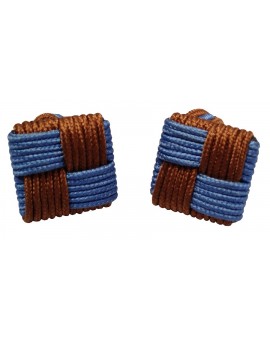 Blue and Brown Silk Square Knot Cufflinks