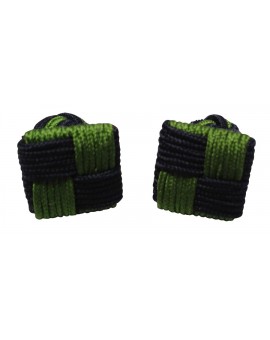 Green and Navy Blue Silk Square Knot Cufflinks