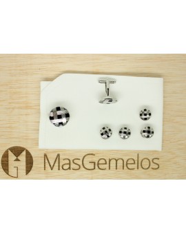 Gemelos y Botones Esmoquin Redondo Rayas  2