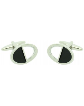 Black and Silver Oval Cufflinks