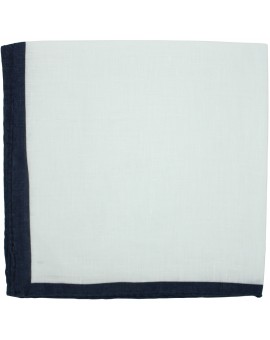 White pocket square with navy blue border