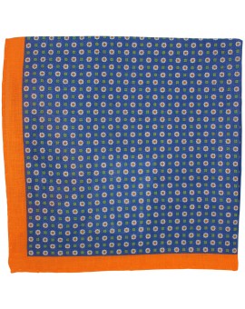 Blue floral pocket square with orange border