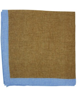 Brown pocket square with light blue border