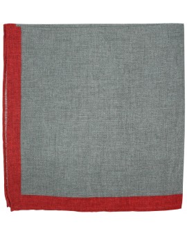 Pañuelo de bolsillo gris y esquinas en color rojo hecho en lino