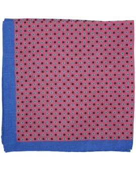 Pink floral pocket square with blue border